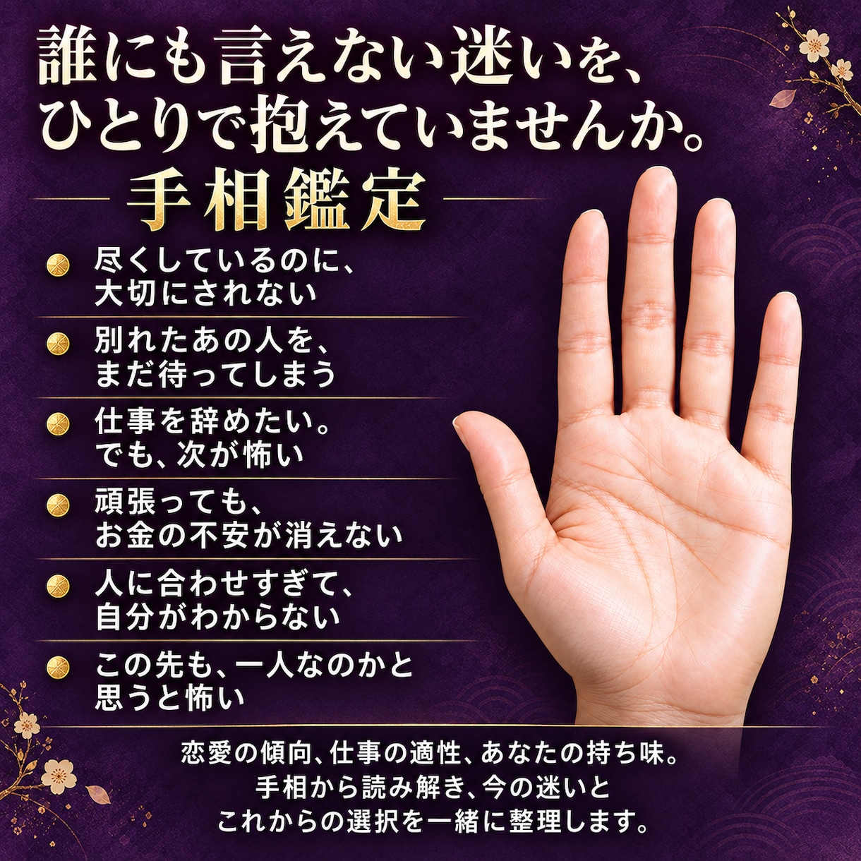 両手写真で本格手相占いを承ります。ます 10月31日までの期間限定・特別激安価格で承ります。 イメージ1