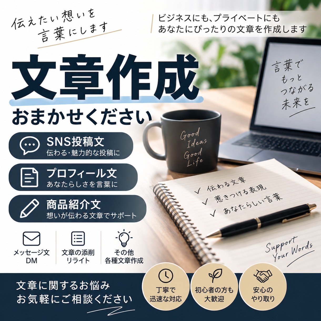 用途に合わせた文章を作成します SNS投稿やプロフィール文など対応します イメージ1