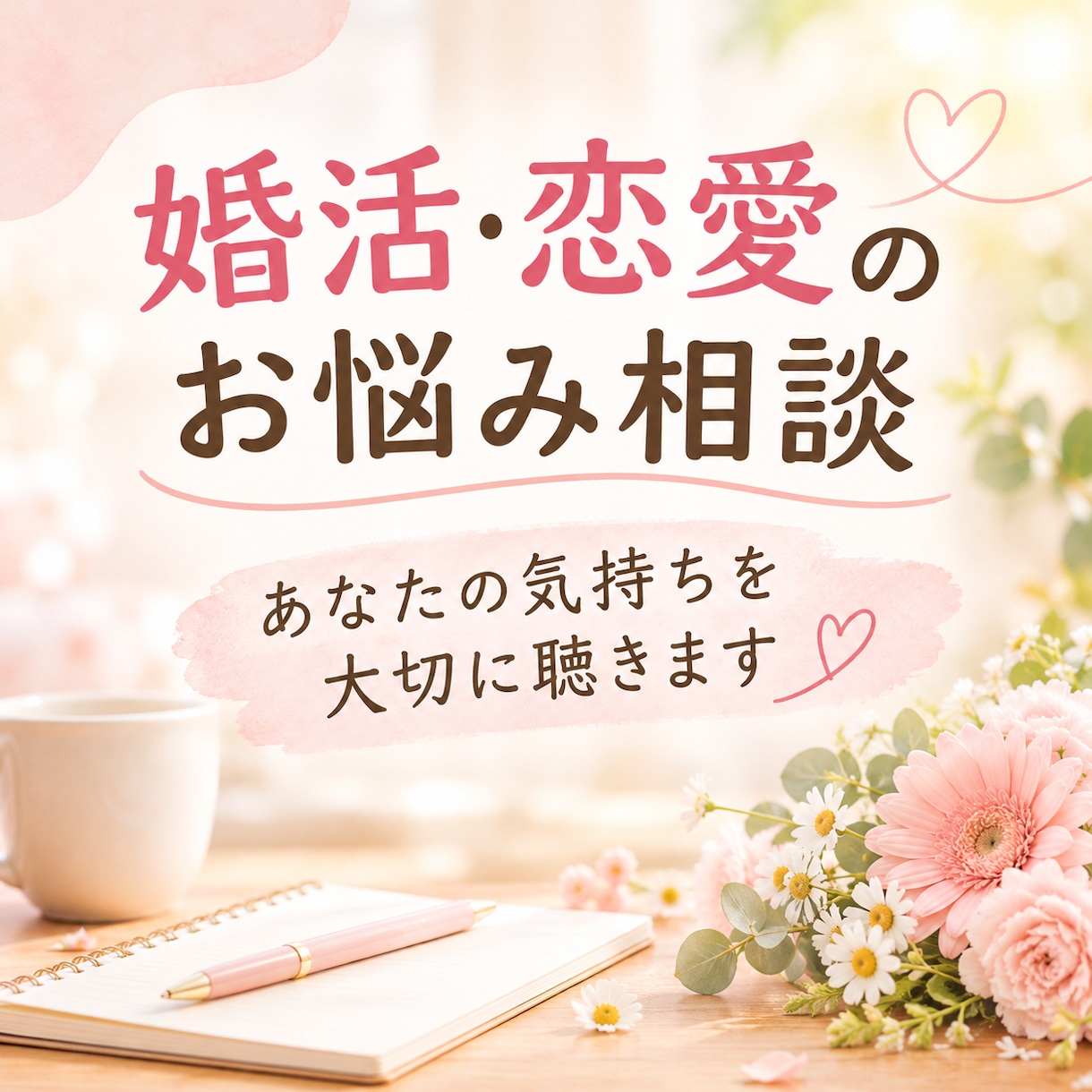 婚活や恋愛のお悩みを丁寧にお聴きします。ます ひとりで悩まず、あなたの気持ちを整理しませんか？ イメージ1