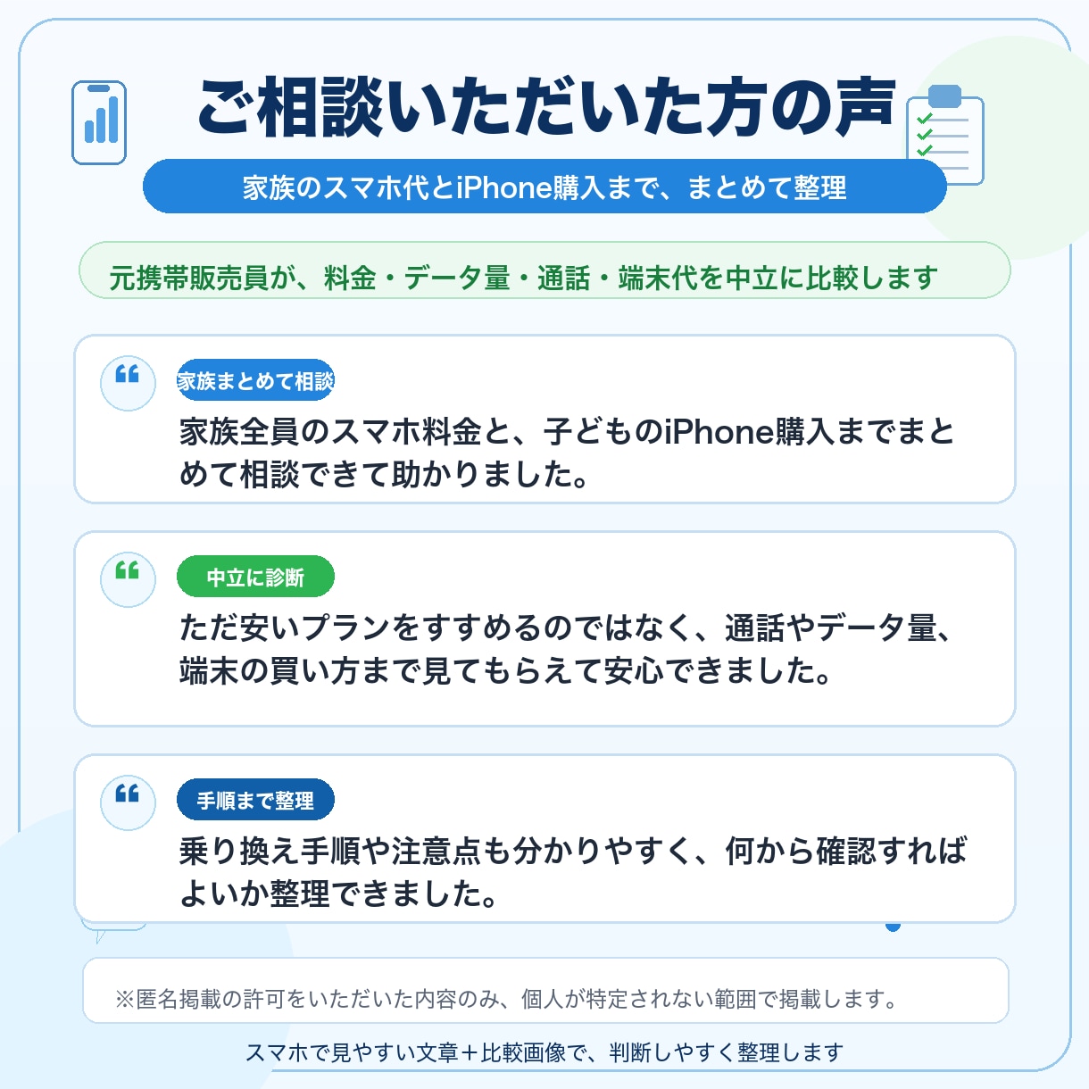 年間数万円の損を防ぐ！元店員がスマホ料金見直します 家族のスマホ代と子どものiPhone購入まで中立に診断します イメージ4