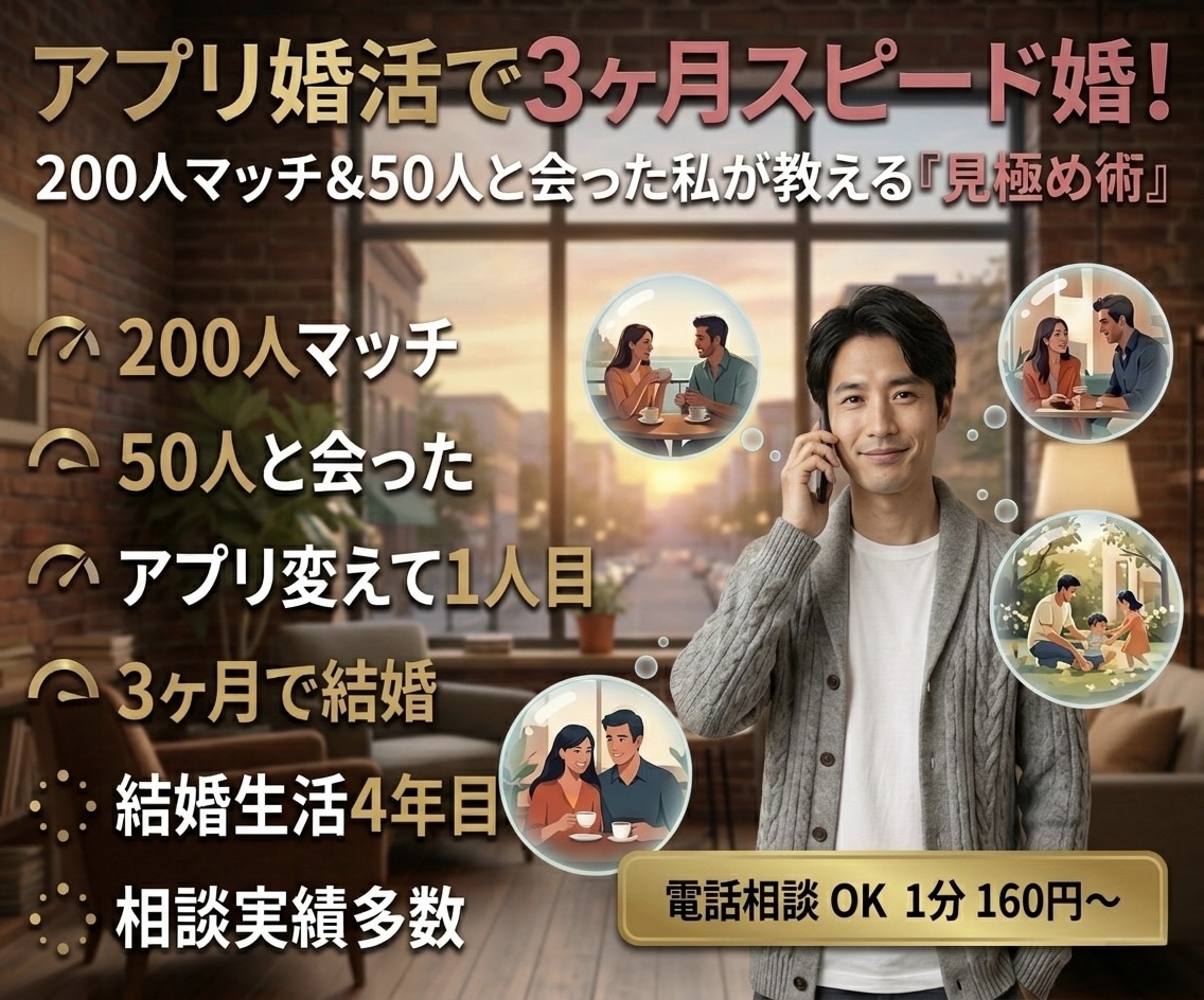 マッチングアプリの「マッチから結婚の戦略」教えます 200人以上とマッチングした実体験からサポート！！ イメージ1