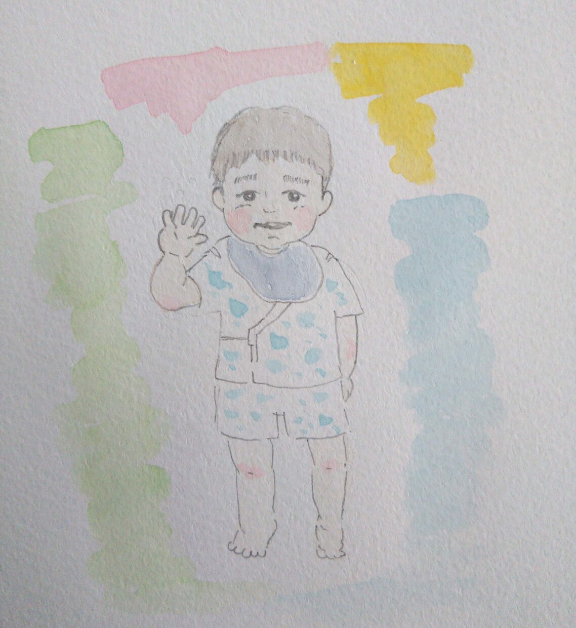 優しいタッチの水彩画似顔絵描きます 水彩絵の具と水彩色鉛筆を使い優しい感じの似顔絵を制作します イメージ6