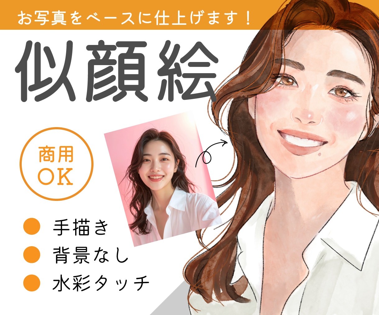 お気に入りの写真から似顔絵描きます 自撮り写真をベースにトレース線画×水彩タッチの似顔絵に! イメージ1