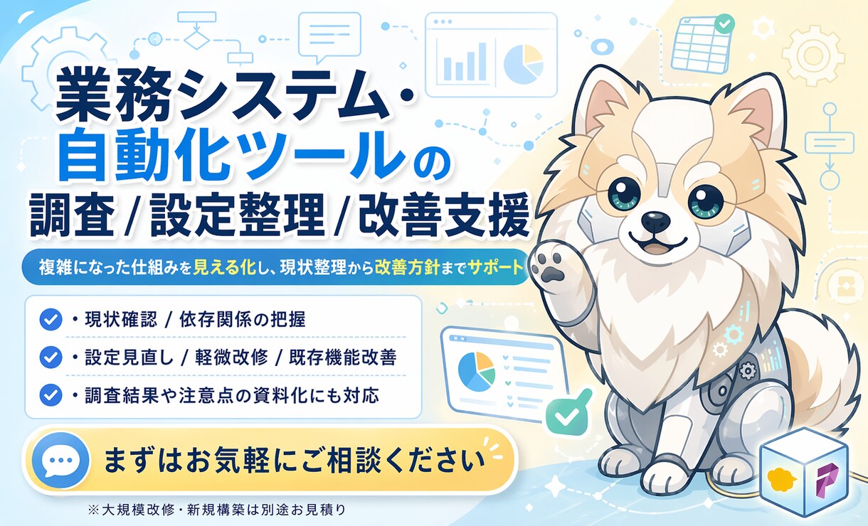 自動化ツールや業務連携システムの調査を支援します kintone・RPA等の調査・整理・改善を支援します イメージ1