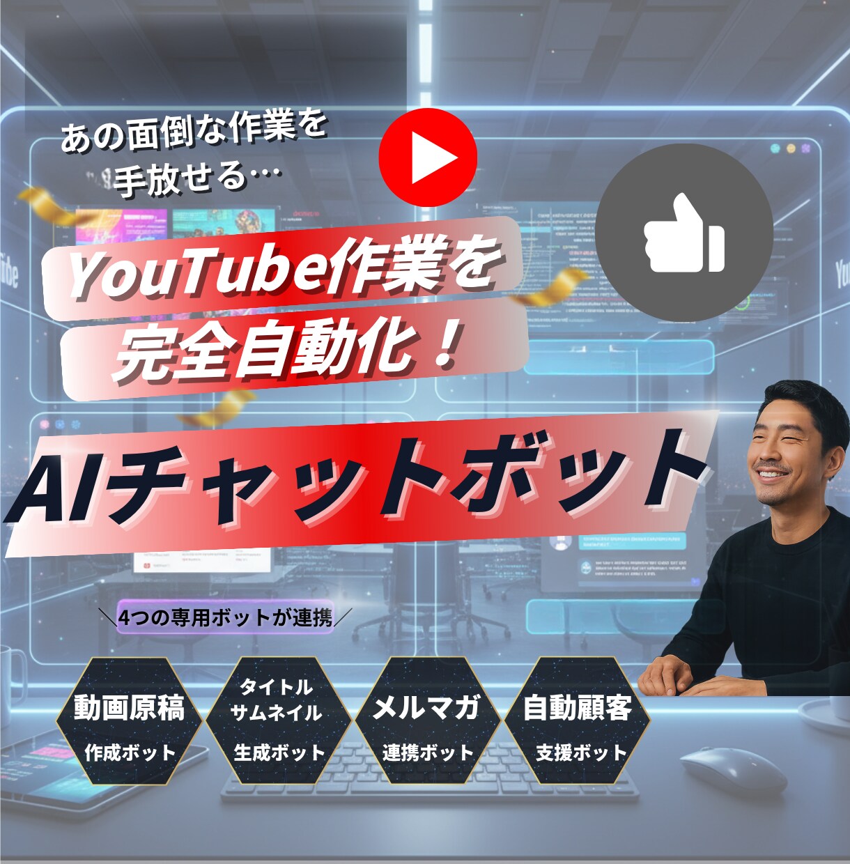 YouTube運営/AI自動化ツールを提供します /動画制作のための4つの専用AIボットが連携/フルパッケージ イメージ1