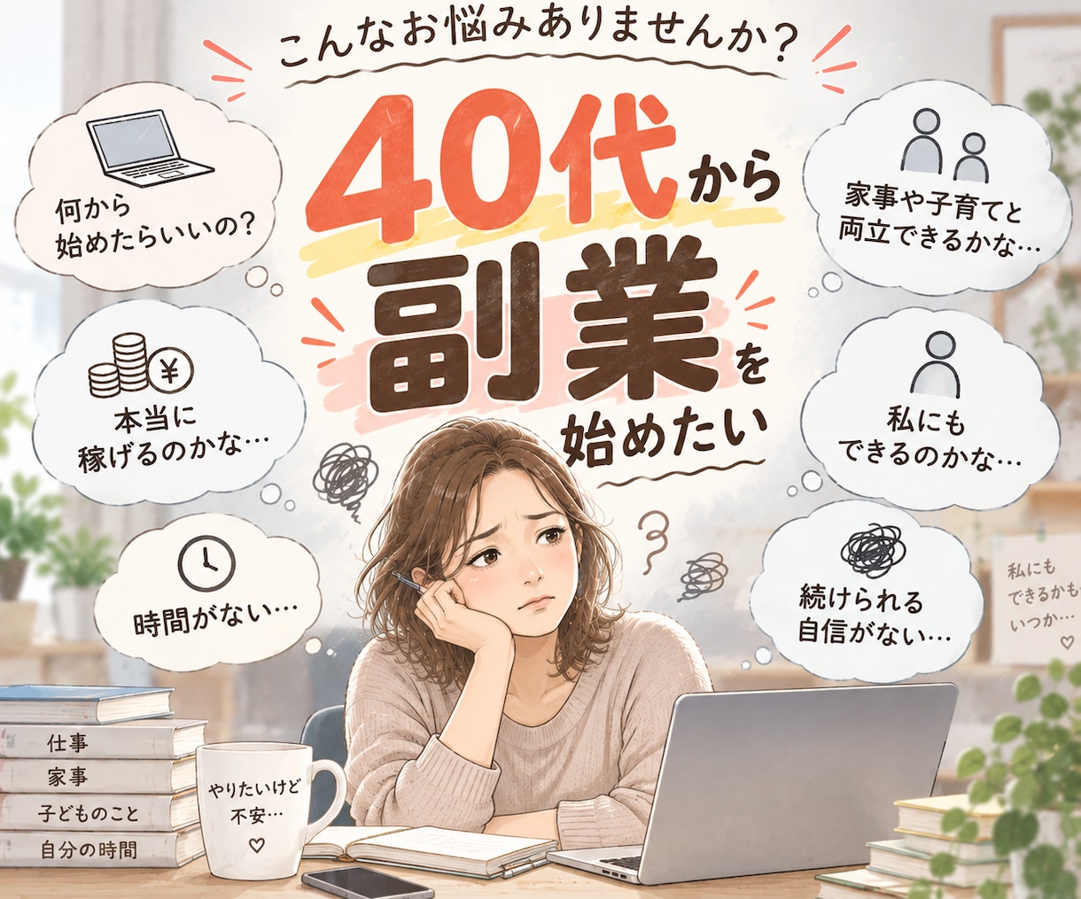 ４０代からの副業。最初の一歩を一緒に整理します 年齢の不安、生活の変化への不安・子育てとの両立など何でもOK イメージ1