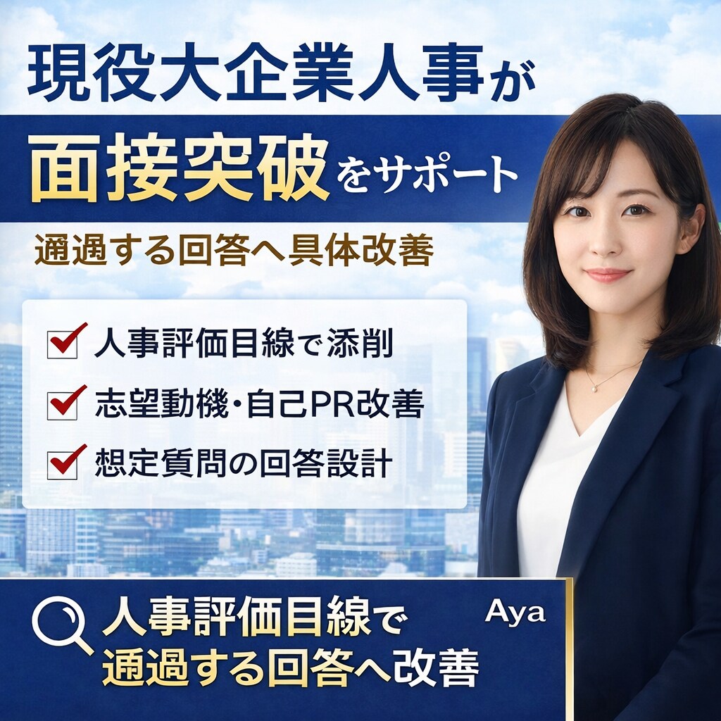 現役大手人事が面接評価目線で合格率を上げます 人事評価目線で通過する回答へ改善 イメージ1