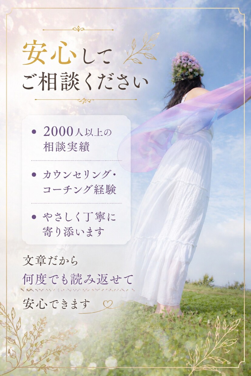 不安な恋に寄り添い、自分を大切にできる恋に導きます 彼の気持ちが不安な方へ｜2000人の実績で寄り添います イメージ2