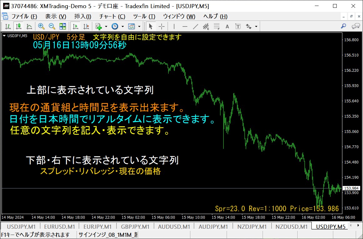 チャート画面に日本時間をリアルタイム表示できます 休日でも「日本時間」などを大きくリアルタイム表示できる イメージ2