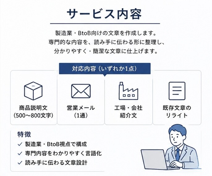 製造業向け｜伝わる文章作成を作成します 専門内容をわかりやすく言語化・文書化 イメージ2