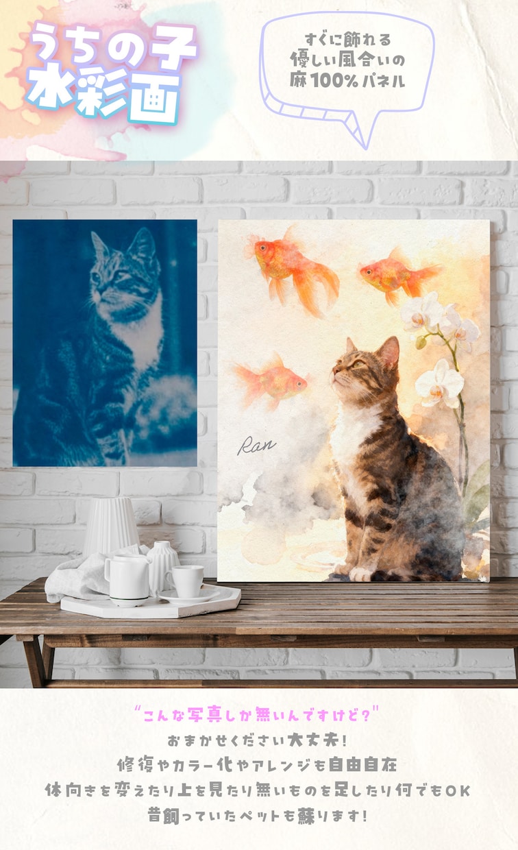 うちの子ペット似顔絵を水彩画キャンバスで制作します 犬・猫・うさぎ・人｜プレゼント・メモリアルにどうぞ イメージ7