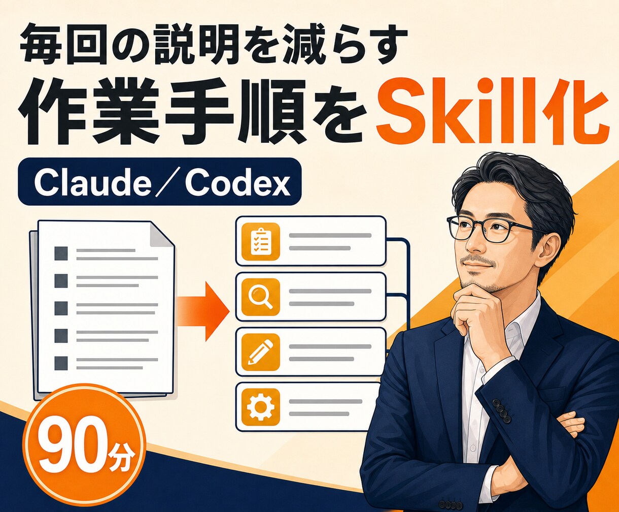 Claude/CodexSkillを一緒に作ります あなたの作業手順をAIが再現しやすい形に整理します イメージ1