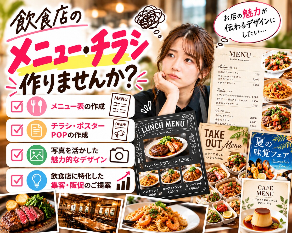 現役広報が作る★メニュー、チラシなど作ります 飲食店、エステ、不動産、美容院やSNS用画像、広告作成 イメージ3