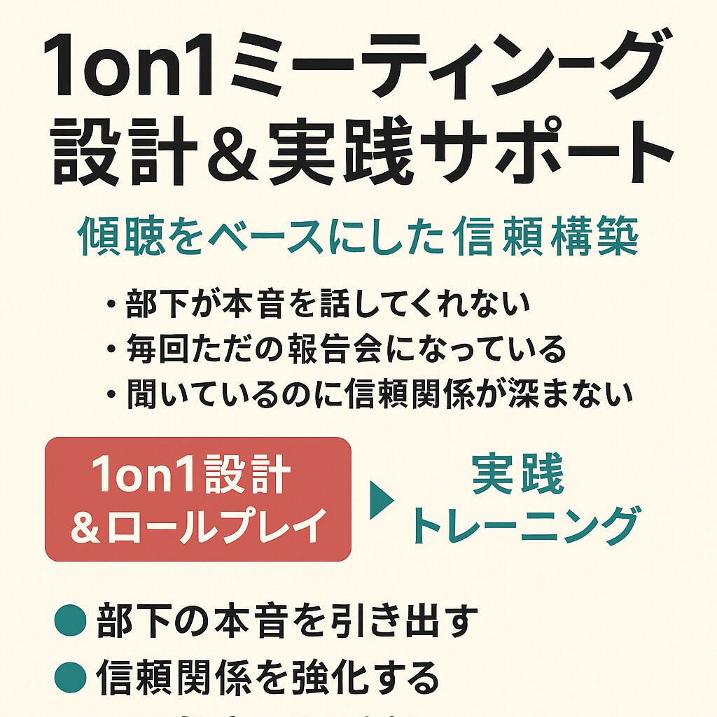 管理職のため1on1ミーティング実践サポートします 話せない関係を、信頼で話せる関係へ。 イメージ1