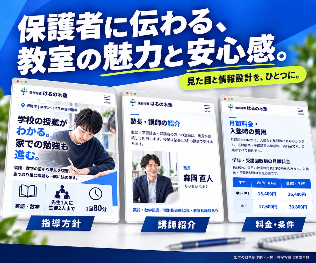 学習塾の体験申込につながるLPを制作します 指導方針・料金・通塾条件を、保護者に伝わる1ページへ イメージ2