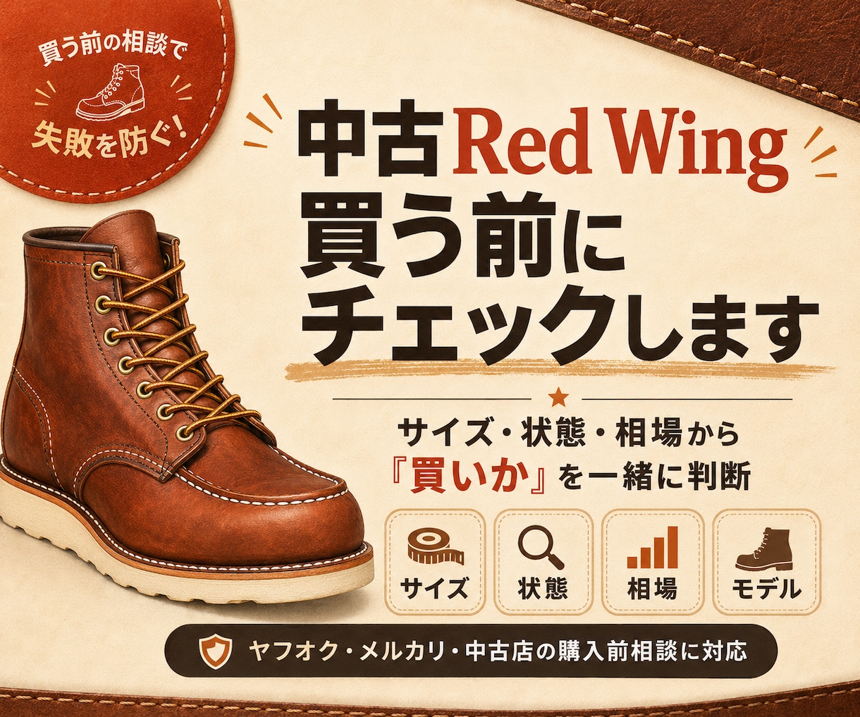 中古Red Wingの購入前チェックをします サイズ・状態・相場から「買いか」を一緒に判断 イメージ1