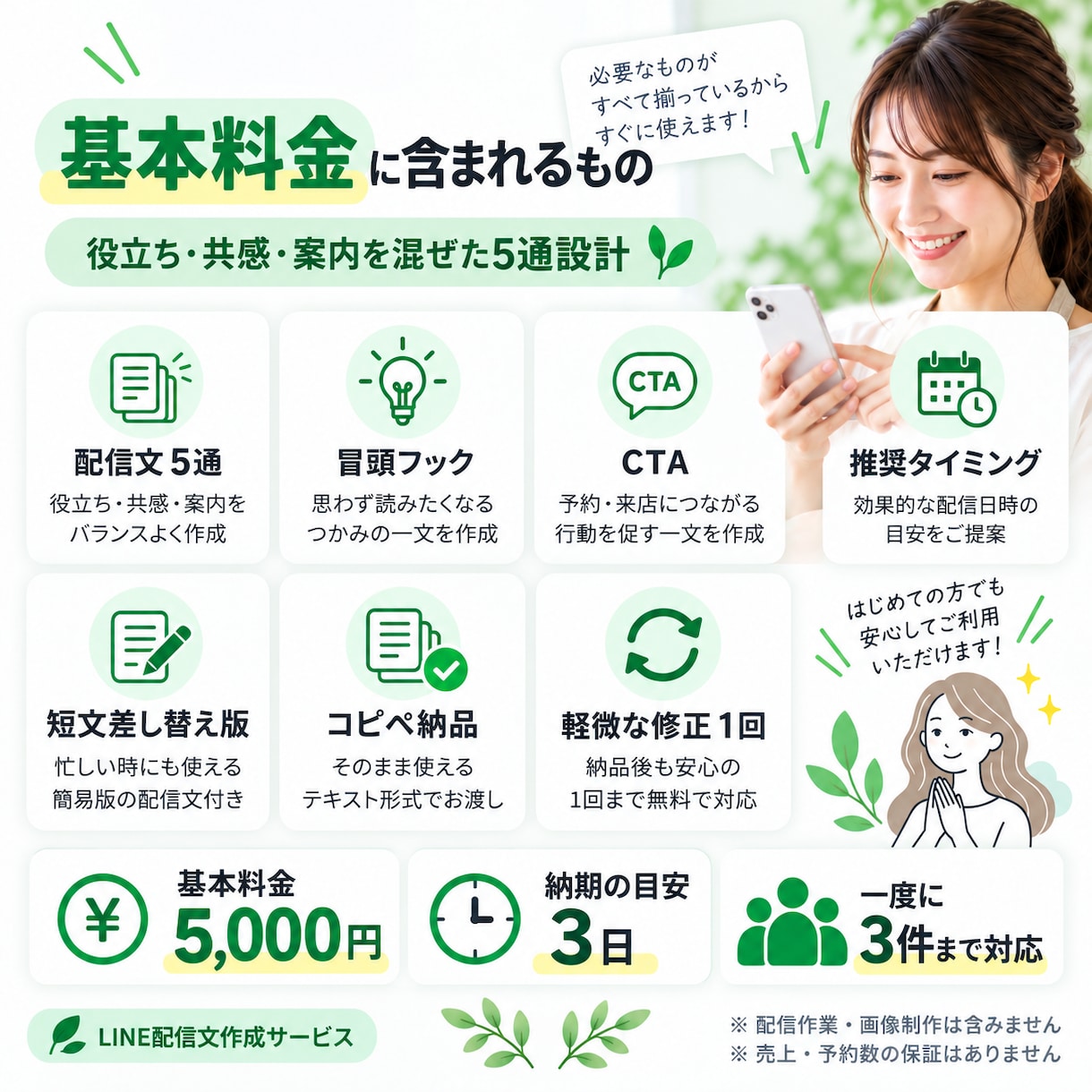 売り込み感を抑えたLINE配信文を5通作ります 小規模店舗向け｜自然に伝わる配信を設計します イメージ3