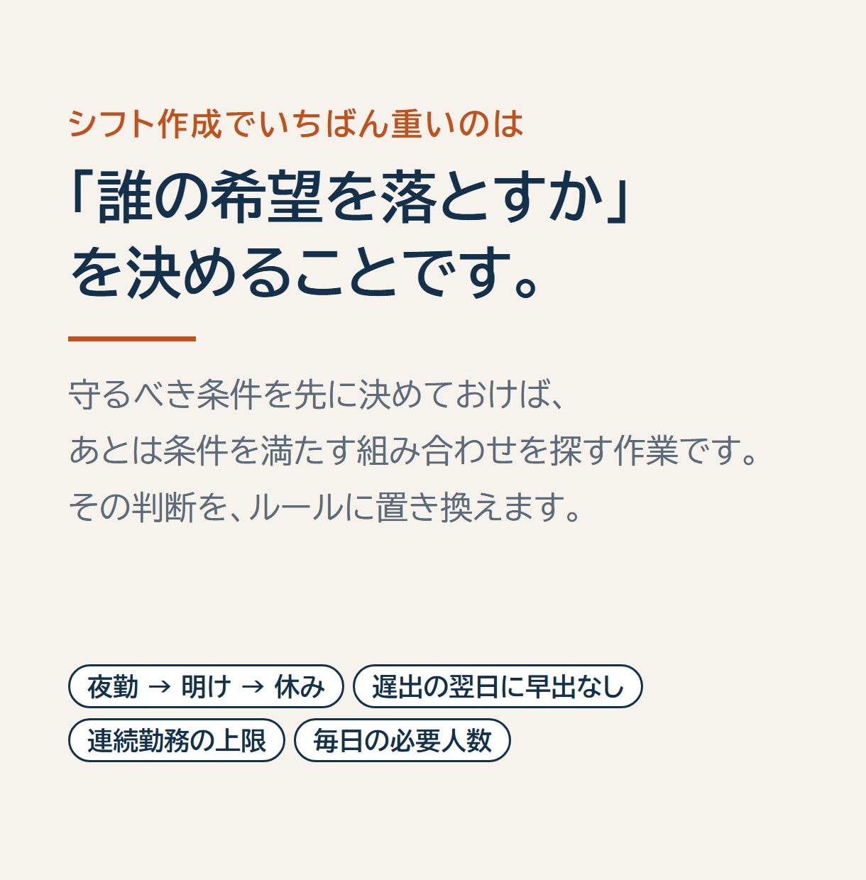 介護の勤務形態一覧表を作成し常勤換算を検算します 常勤換算が足りていても、夜勤の配置で減算になります イメージ2