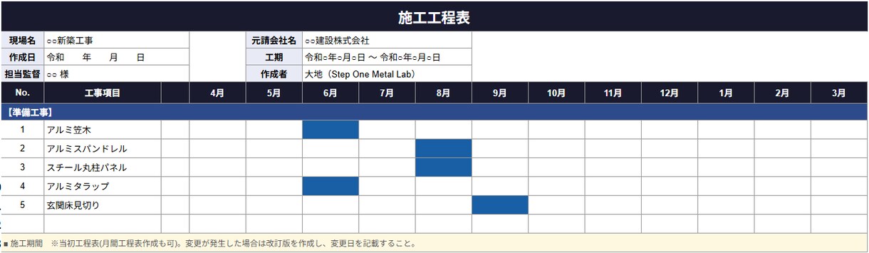 金属工事専門、工種リスト・ 工程表を作成します 着工前の現場管理をサポートします イメージ2