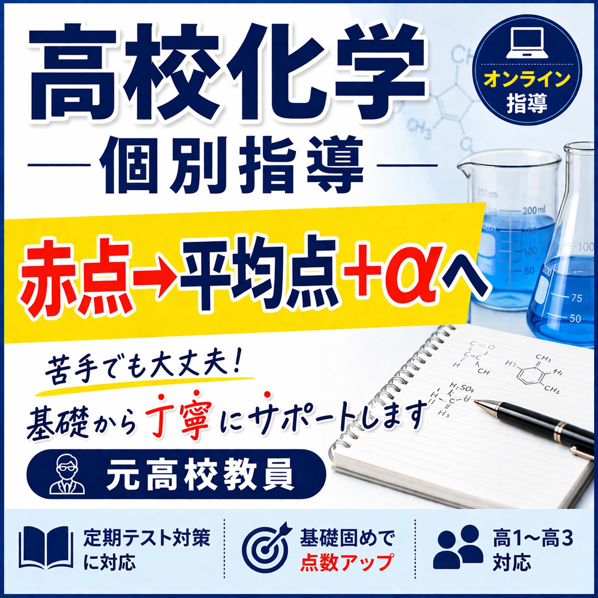 高校化学｜赤点→平均点→得意にする個別指導します 苦手でも大丈夫。基礎から丁寧に指導します。 イメージ1