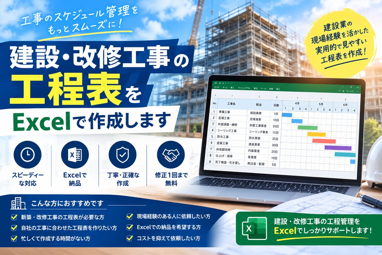 建設・改修工事の工程表を作成します 施工管理経験を活かし、現場で使いやすい工程表を作成 イメージ1