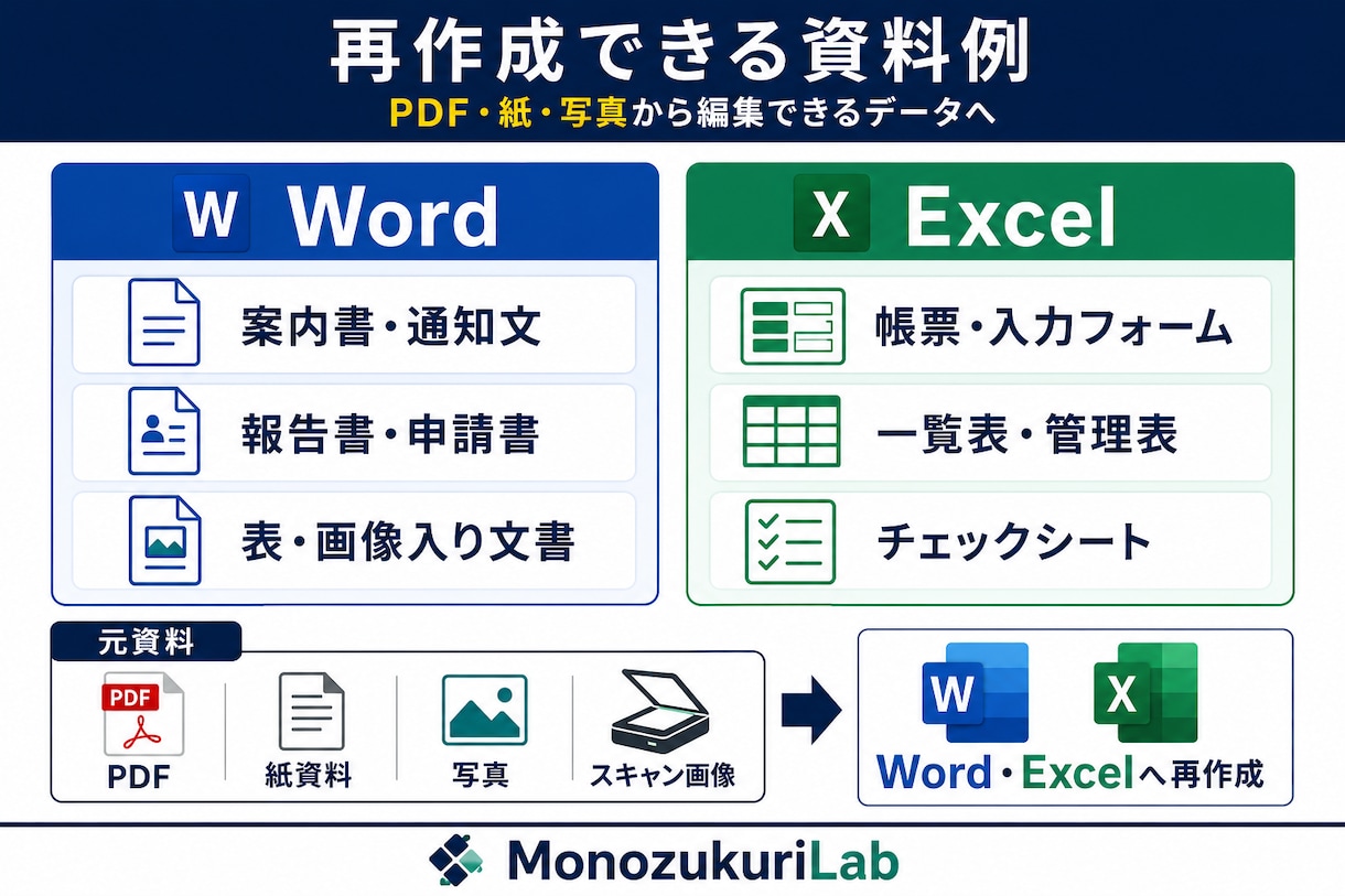 PDF・紙・写真をWord・Excel化します 崩れた表や書式も整え、編集・再利用できる資料へ復元 イメージ2