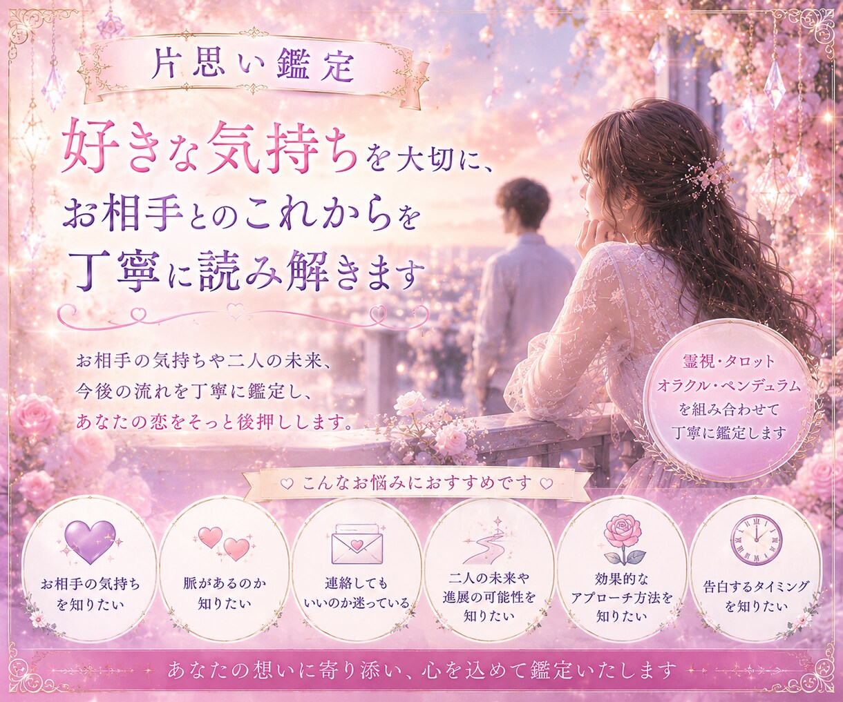 片思いの相手の気持ちと二人の未来を読み解きます 好きな気持ちを大切に、お相手とのこれからを見つめます イメージ1