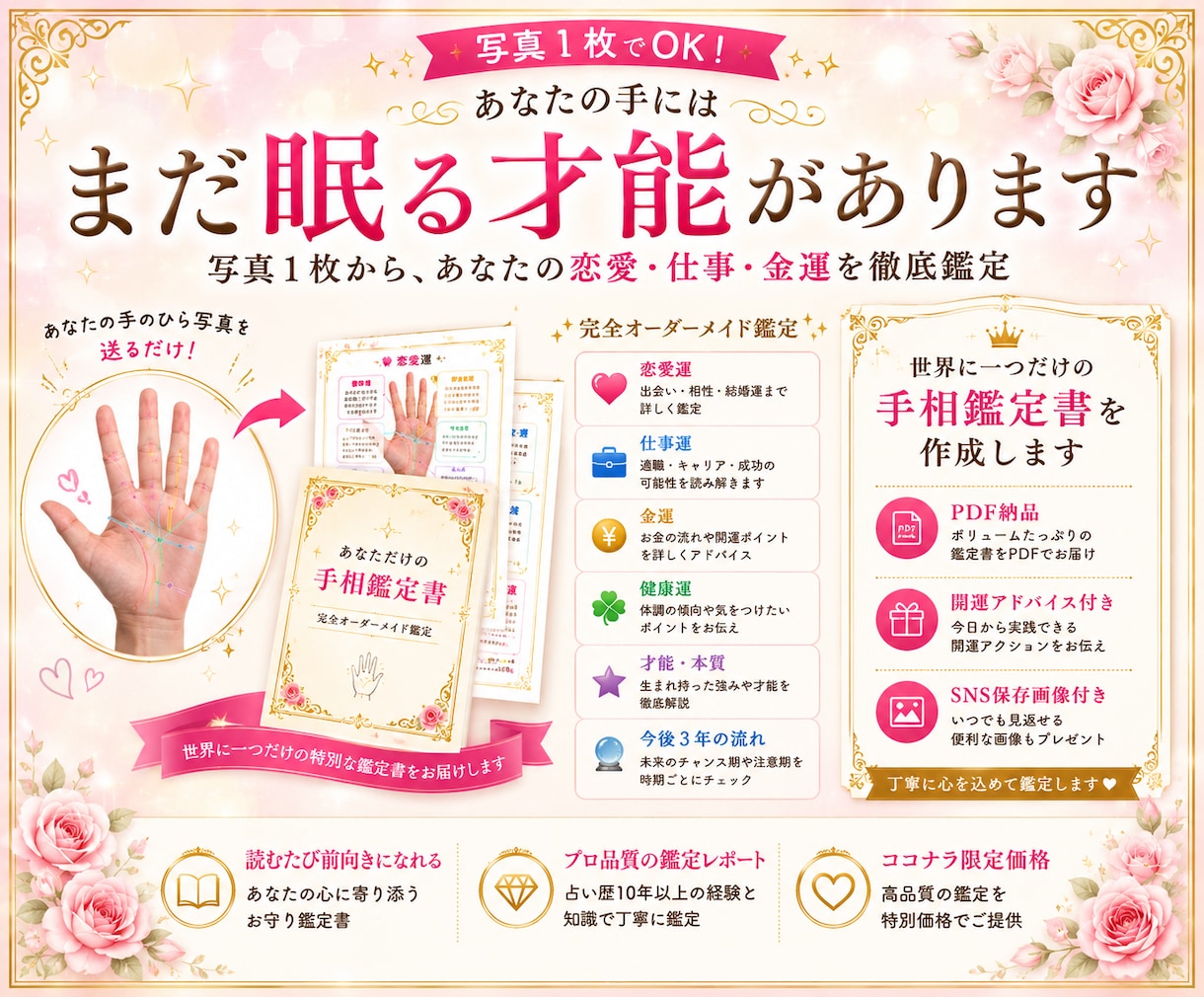 写真1枚から才能・恋愛・仕事運を鑑定します 読むたび前向きになれるオーダーメイド鑑定書 イメージ1