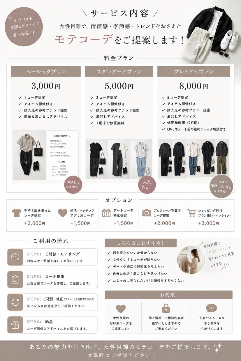 女性目線で作る！メンズモテコーデ提案します アパレル歴15年！あなたのオシャレをサポートします！ イメージ2