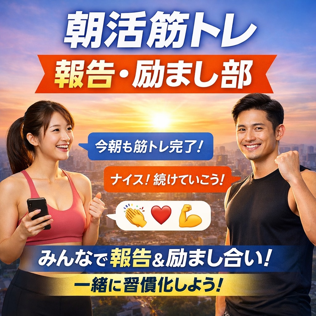 朝活筋トレ報告・励まします 宣言と報告で続く朝習慣づくり部みんなで励まし合う場 イメージ1