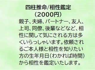 親子やパートナー、気になる人との相性を鑑定します 夫婦、友人、同僚、上司も含め、相性鑑定で今後の関係性の参考に イメージ1