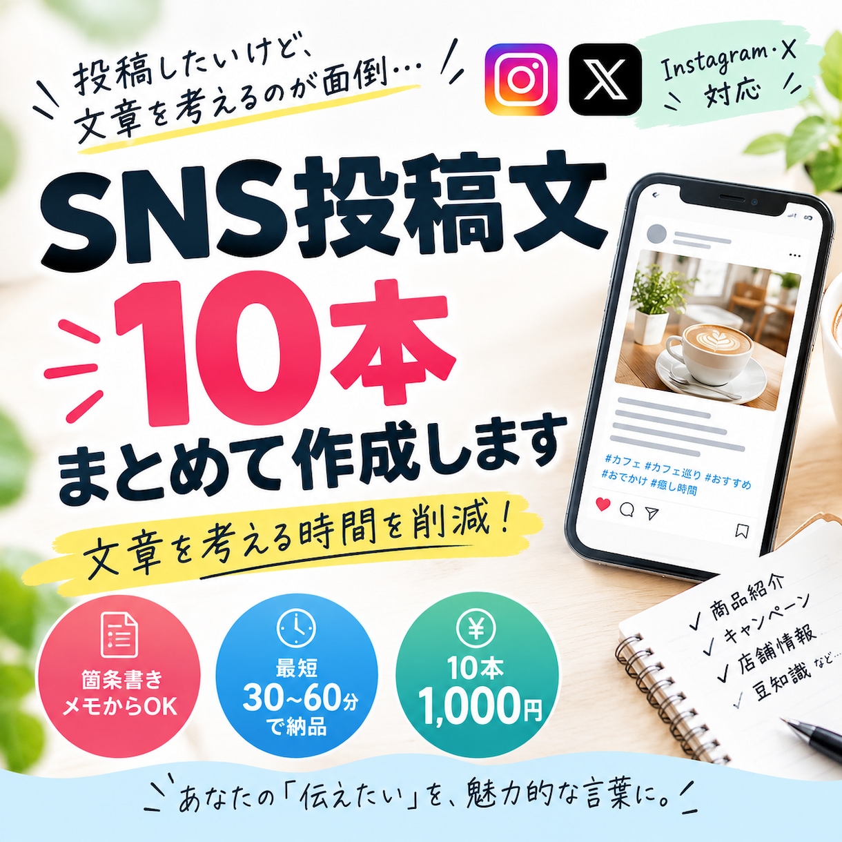 SNS投稿文を10本まとめて作成します SNSで「何を投稿すればいい？」を解決！ イメージ1