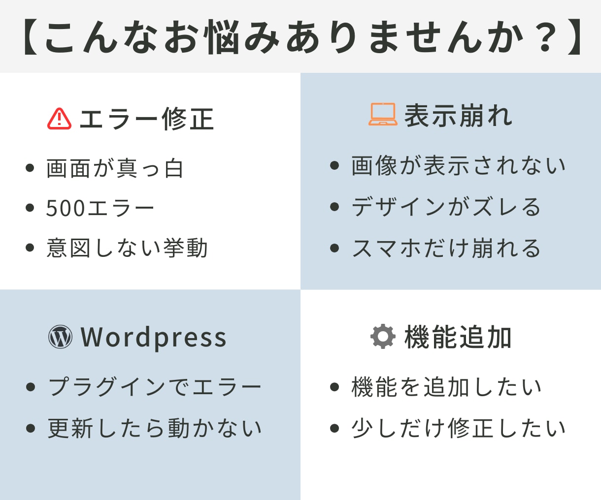 HP、ワードプレスのエラー・不具合を修正します 初心者OK｜エンジニア歴22年の経験で丁寧に対応します イメージ2