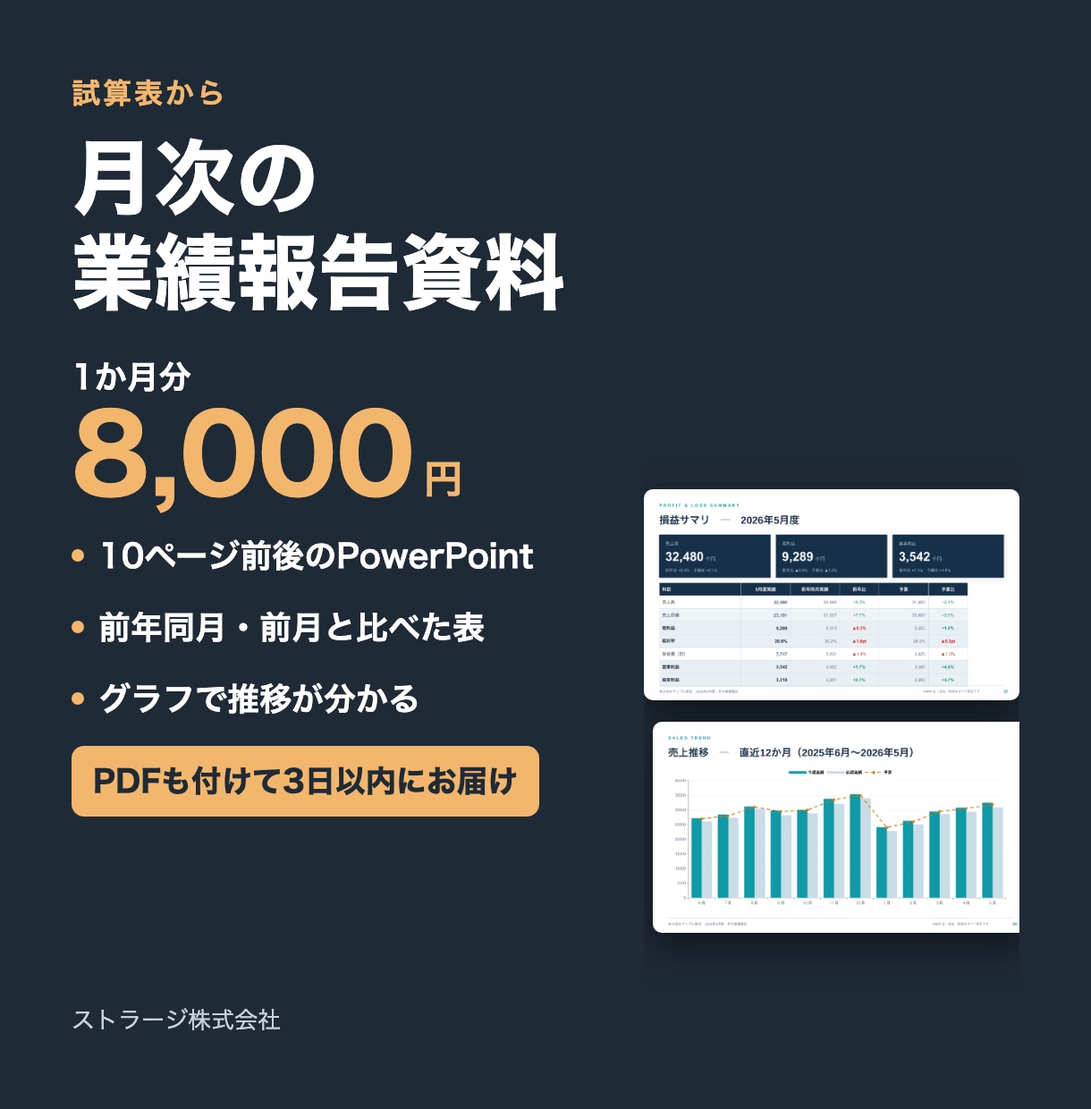 試算表から月次の業績報告資料を作ります 経営会議・銀行への説明に使えるグラフ付きの資料 イメージ1