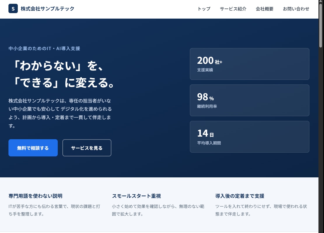 小規模事業者向けホームページを制作します スマホ対応・公開までまとめてお任せいただけます イメージ2