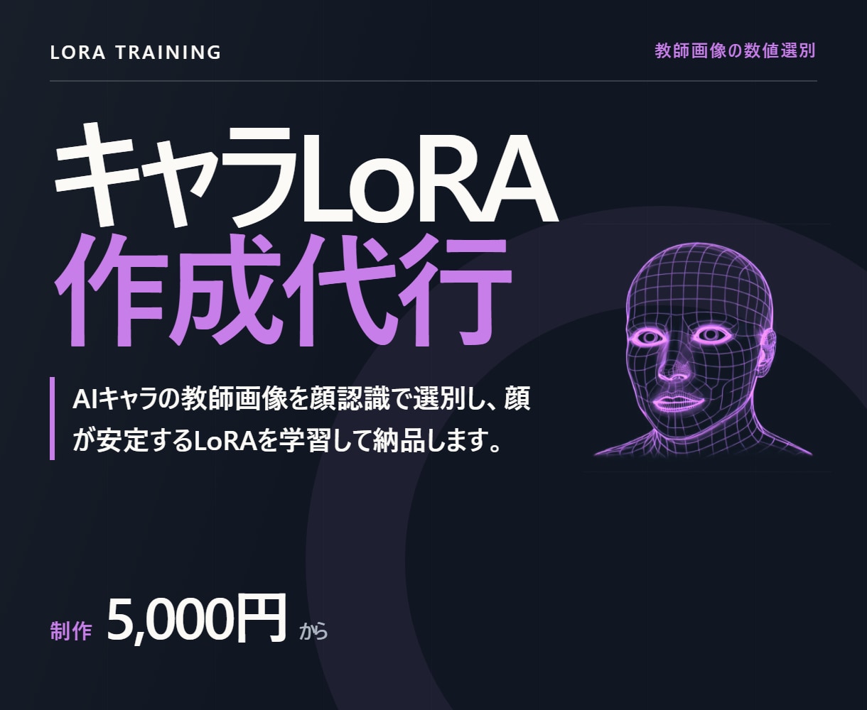 顔が安定するキャラクターLoRAを作成します 教師画像を数値で選別｜学習済みLoRAファイルを納品 イメージ1