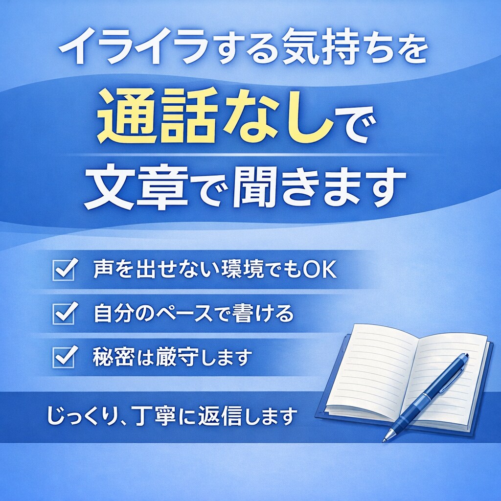 通話なし・文章でゆっくり聞きます 家庭・仕事でイライラする気持ち イメージ1