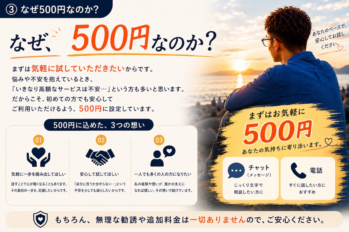 誰にも話せない悩みを偏見なくお聞きします 11年の経験を活かし、あなたに寄り添います。 イメージ3