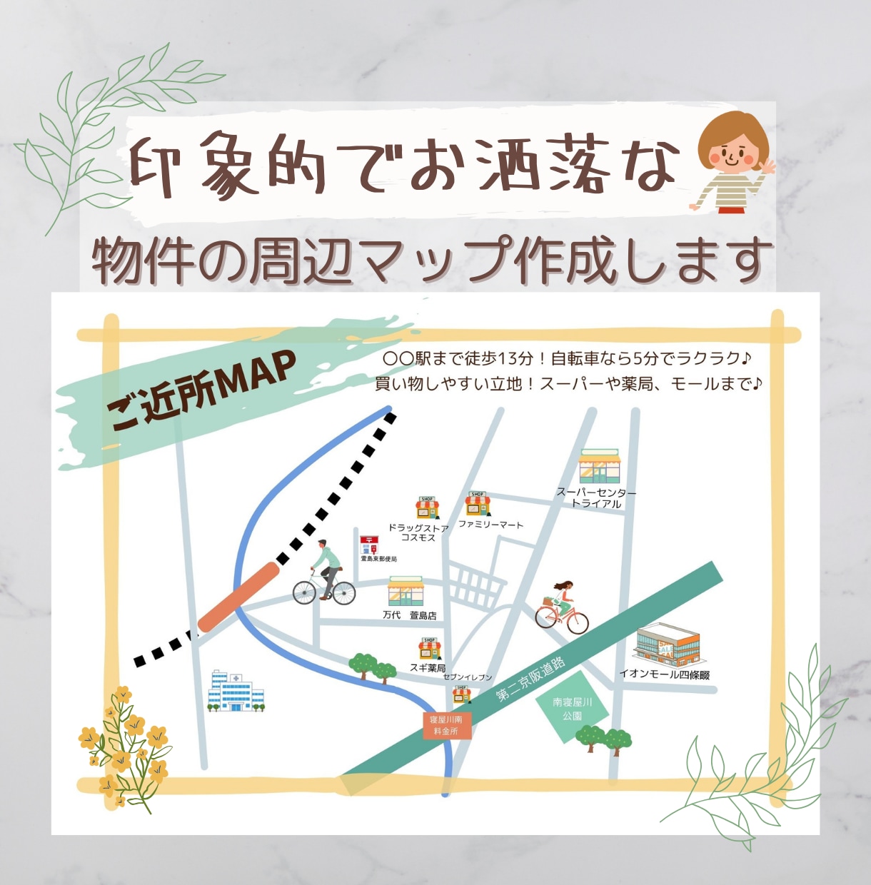 不動産物件の募集マップを作成します ナチュラルで分かり易い周辺マップで物件のイメージアップ‼︎ イメージ1