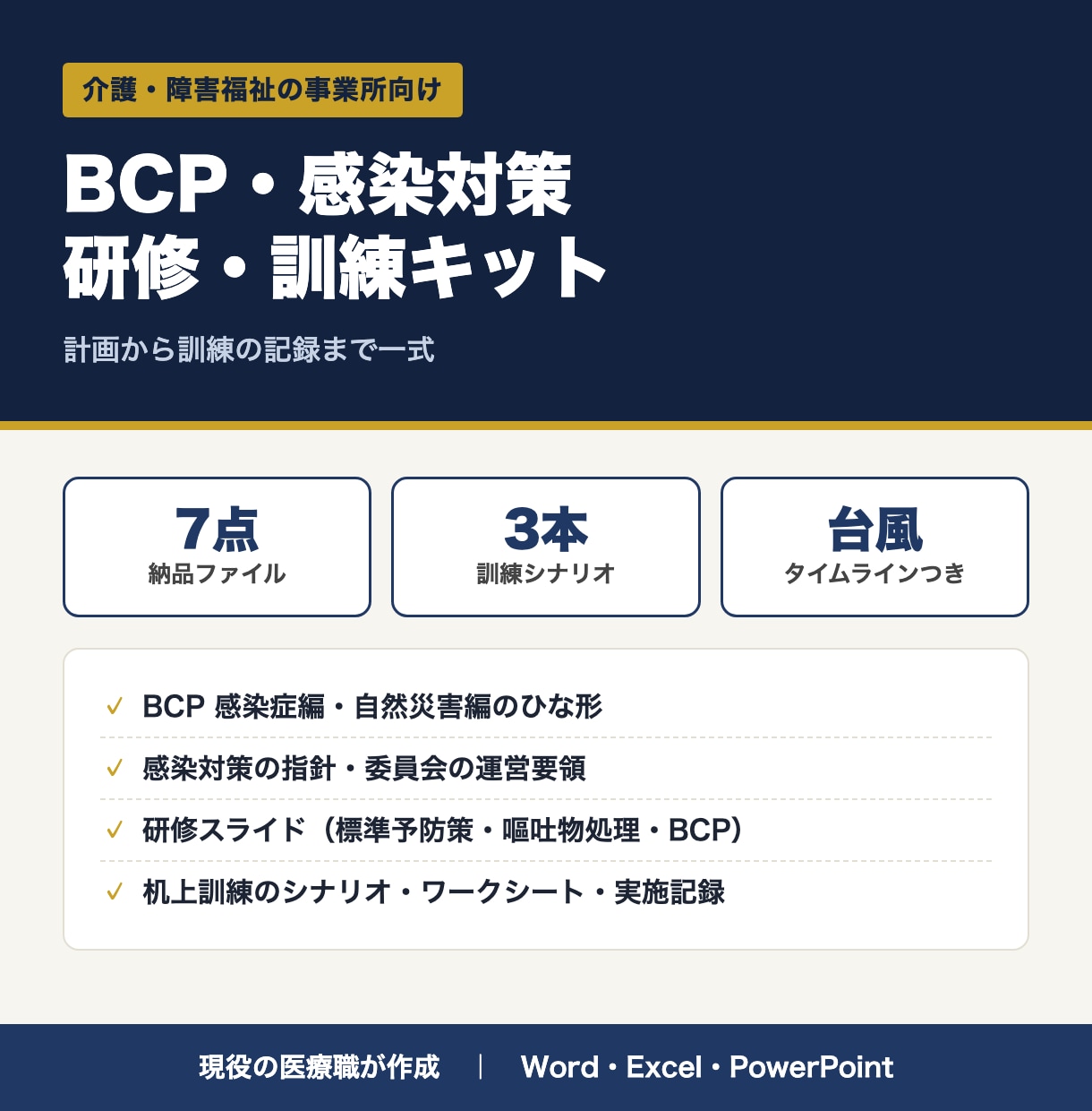 BCP・感染対策の研修と訓練7点を納品します 介護・障害福祉向け｜BCP計画から研修・訓練の記録まで一式 イメージ1