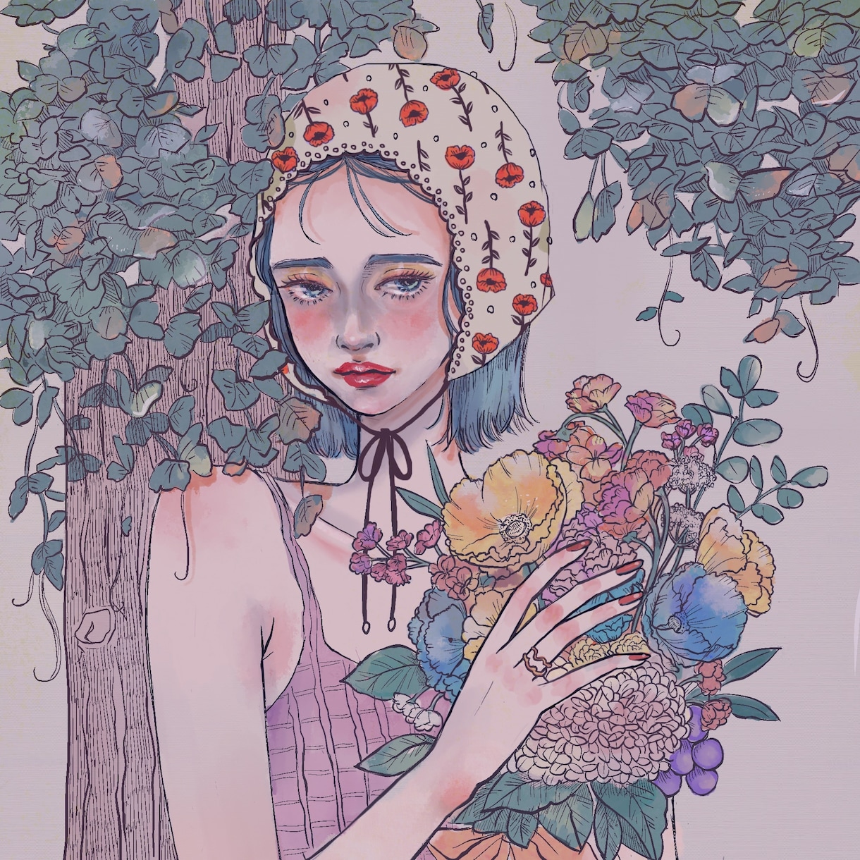 商用OK.ガーリーなカラーイラスト描きます アナログチックなレトロでオシャレなカラーイラストです。 イメージ1