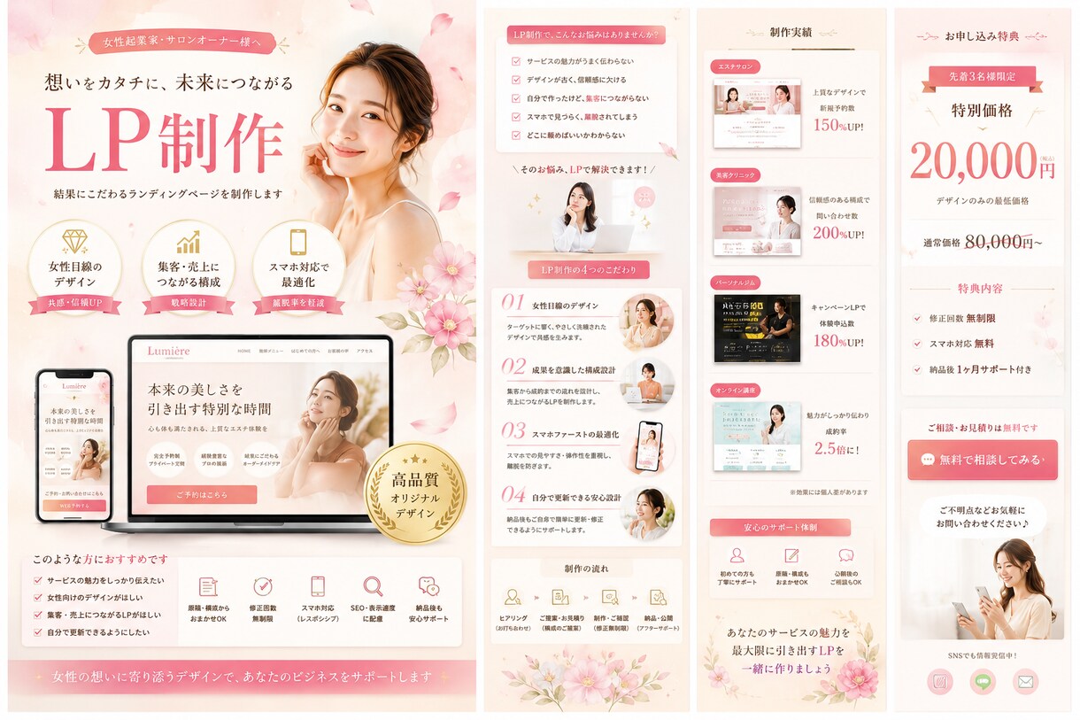 女性向けの伝わるLPを制作しますます 女性目線で魅力が伝わるLPを制作 イメージ3