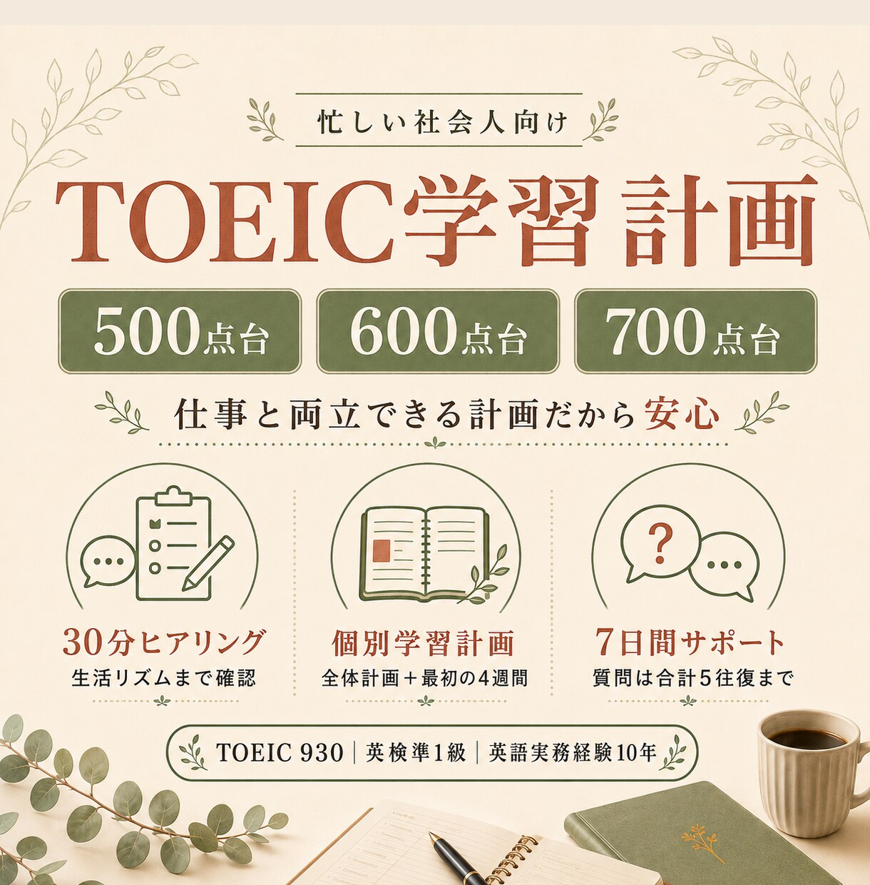 TOEIC800点を目指す個別学習計画を作ります 受験日までの道筋と最初の4週間を具体化 イメージ1