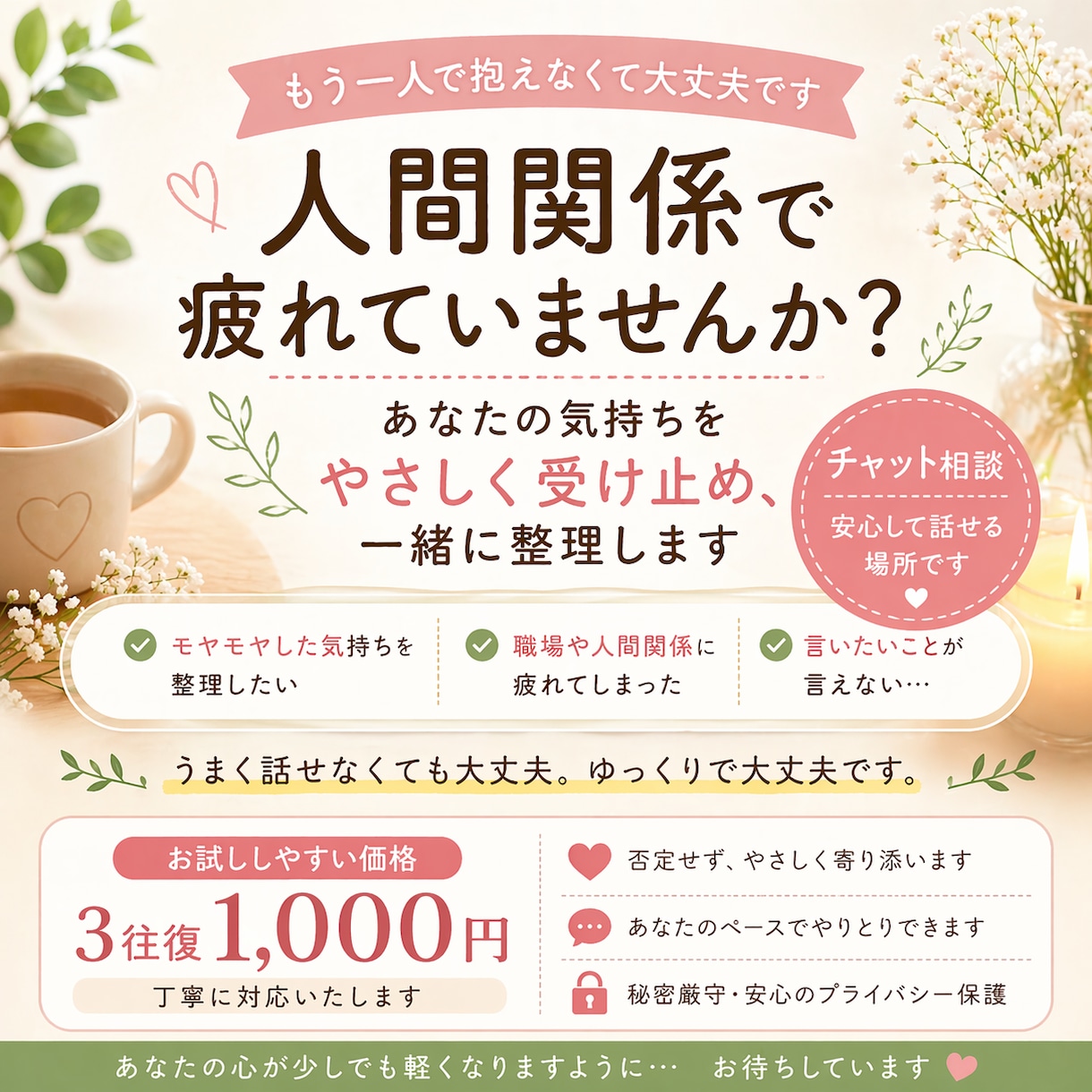チャットで相談　あなたの心の声お聞きします 話すことより書くことで　そんなあなたに向けたサービスです イメージ1