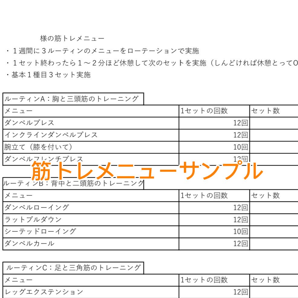 運動嫌いな現役トレーナーが筋トレメニュー作成します 運動が嫌いな方でも続けれる筋トレメニューを作成します！ イメージ3