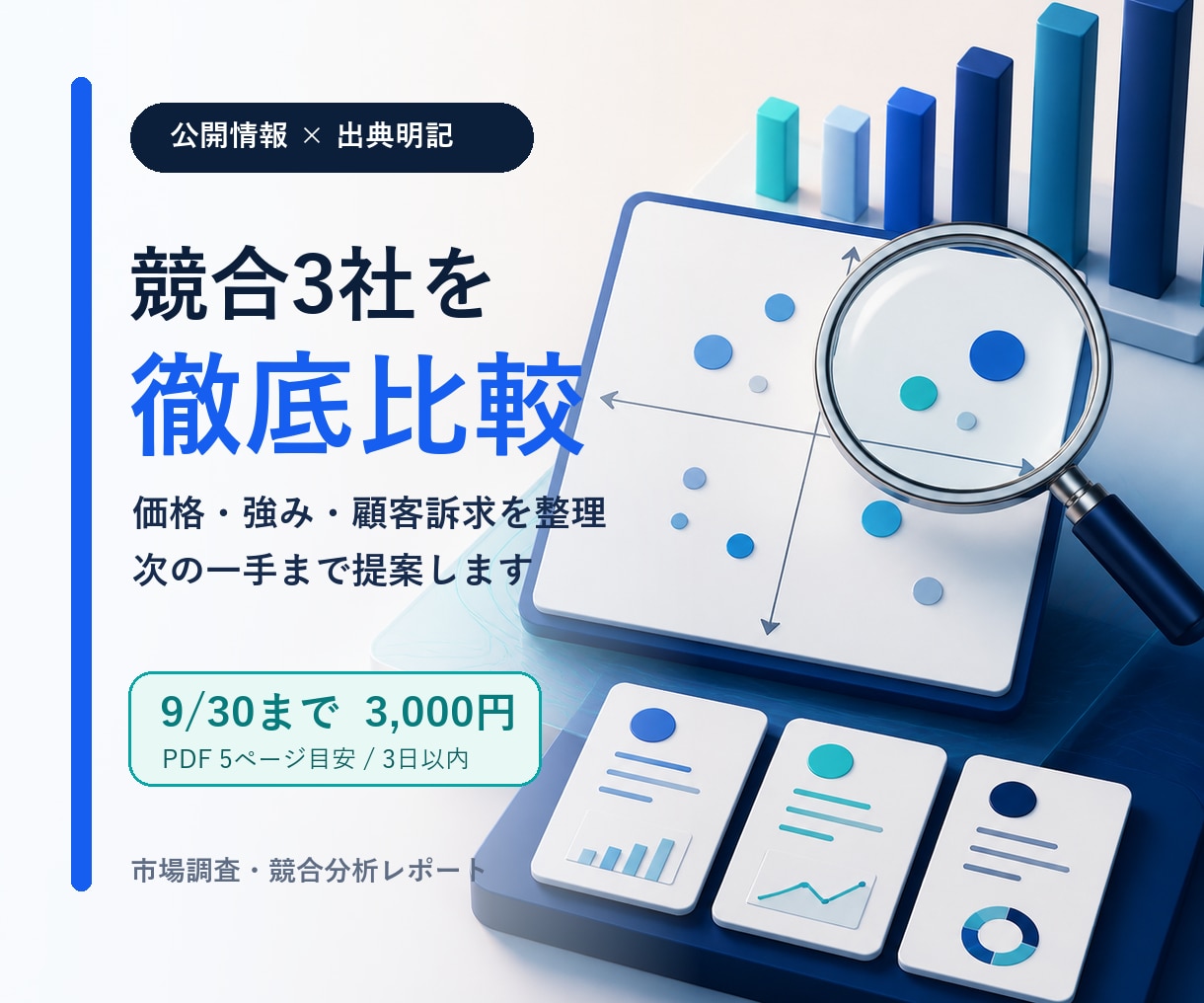 競合3社を調査し次の一手まで提案します 公開情報を出典まで確認し価格・強み・顧客訴求を整理 イメージ1