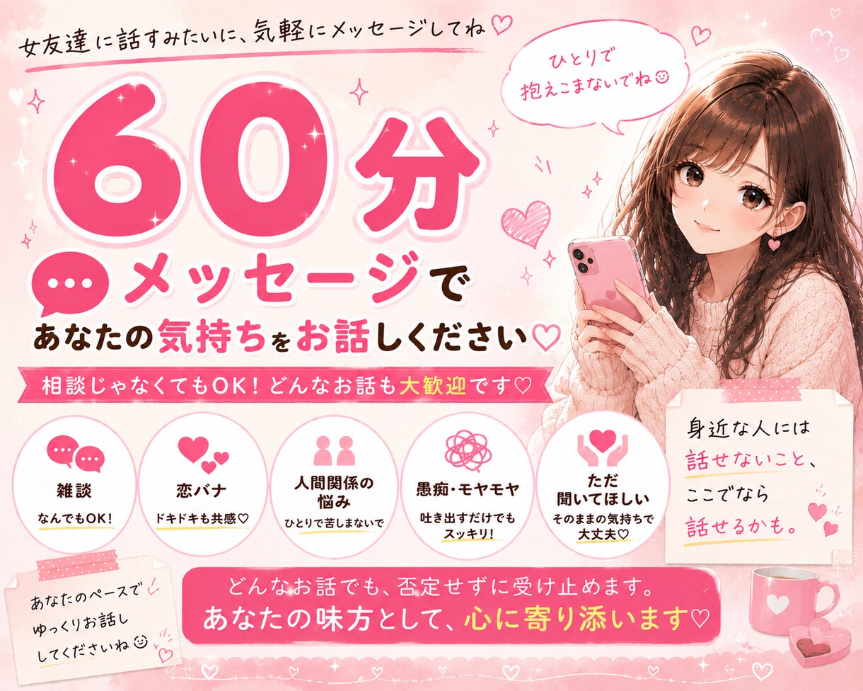 ちょっとしたモヤモヤ・雑談、聞きます ［60分］LINEみたいにやり取りしましょう✩.⋆ イメージ1