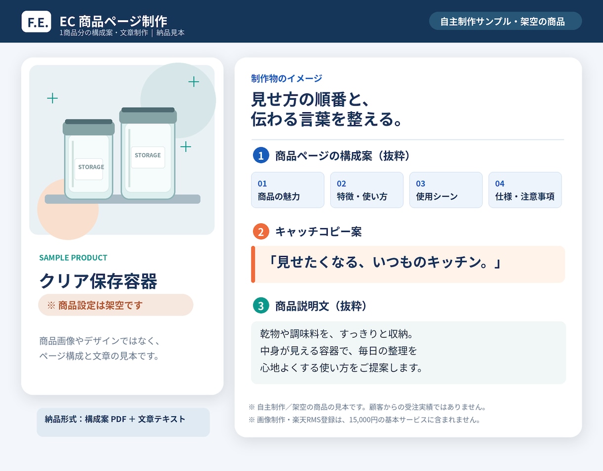 楽天商品ページの構成と文章を作成します 楽天販売経験を活かした1商品分の構成・文章提案 イメージ2