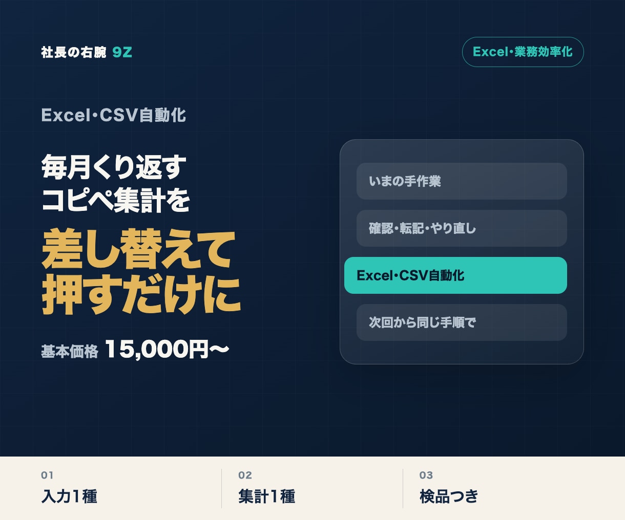 毎月のExcel・CSV集計を自動化します 差し替えて押すだけの集計表へ作り直します イメージ1
