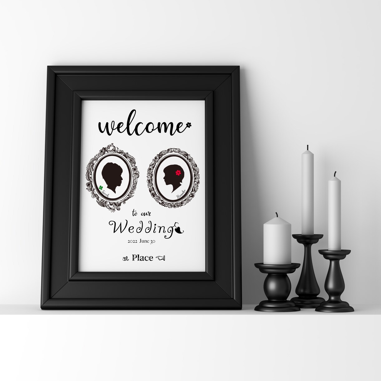 オーダーメイドでウェルカムボードを制作します お二人の横顔シルエットで、大切な日の記念の一枚に。花タイプ イメージ4